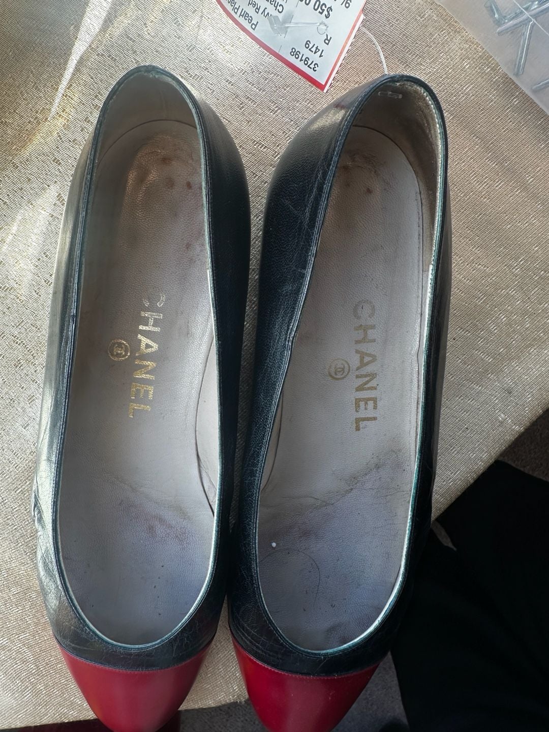 Chanel Vintage Black and Red Leather Cap Toe Low Heel Pumps Flats with Box 7