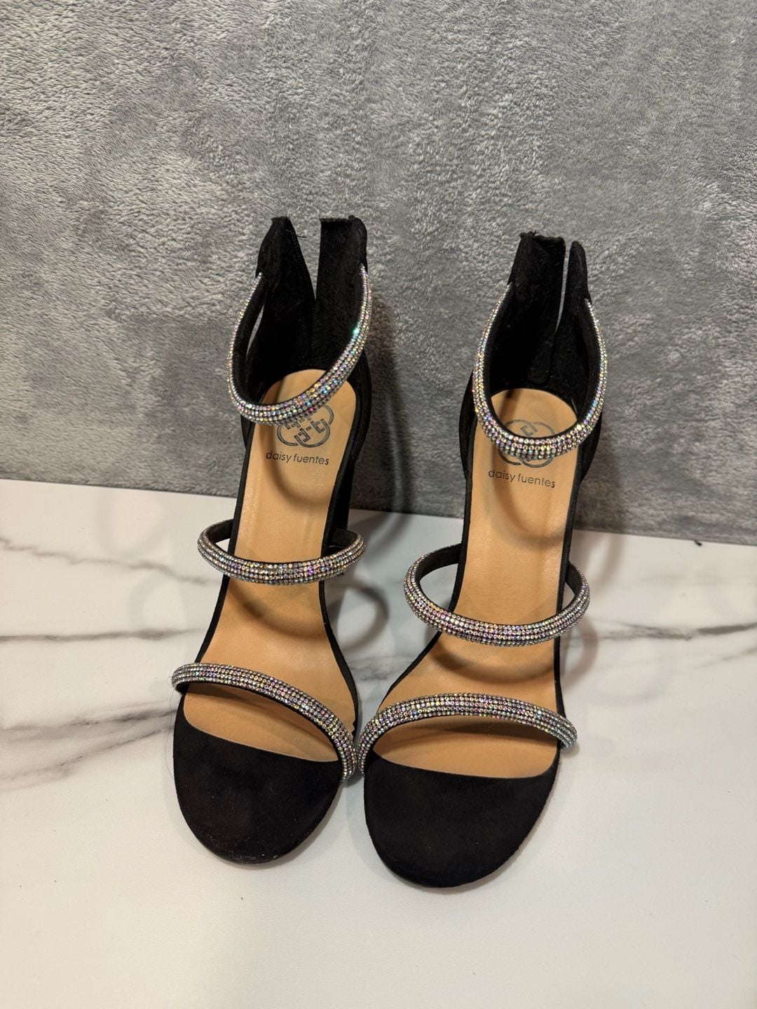 Daisy Fuentes Mirava Black Rhinestone Homecoming Strappy Block Heel Sandals 2