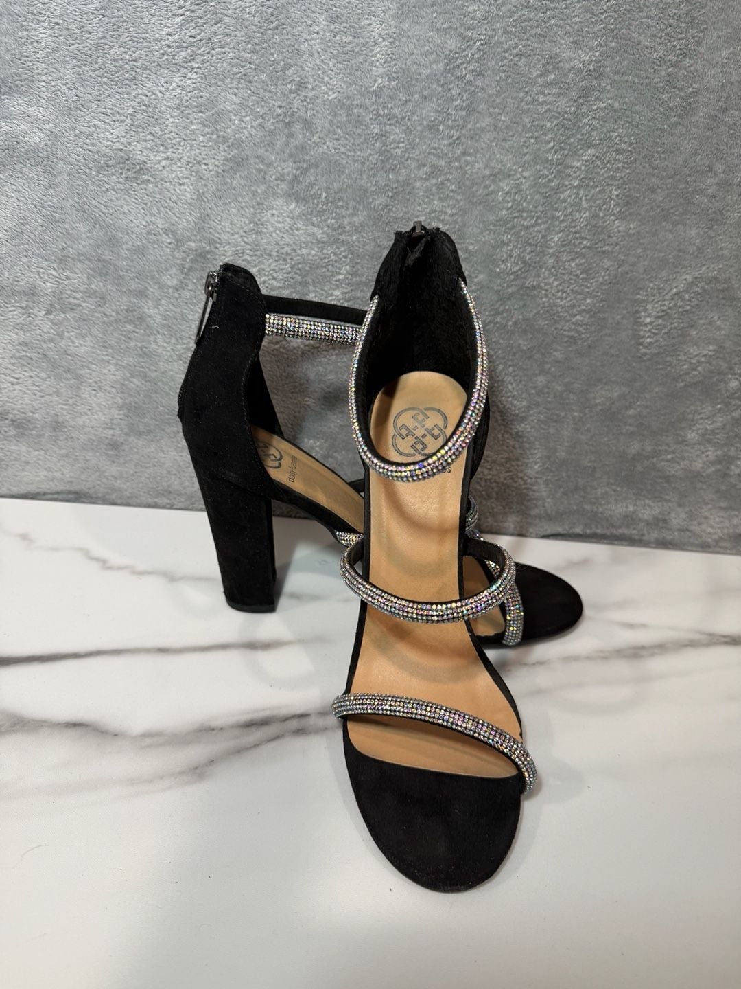 Daisy Fuentes Mirava Black Rhinestone Homecoming Strappy Block Heel Sandals 4
