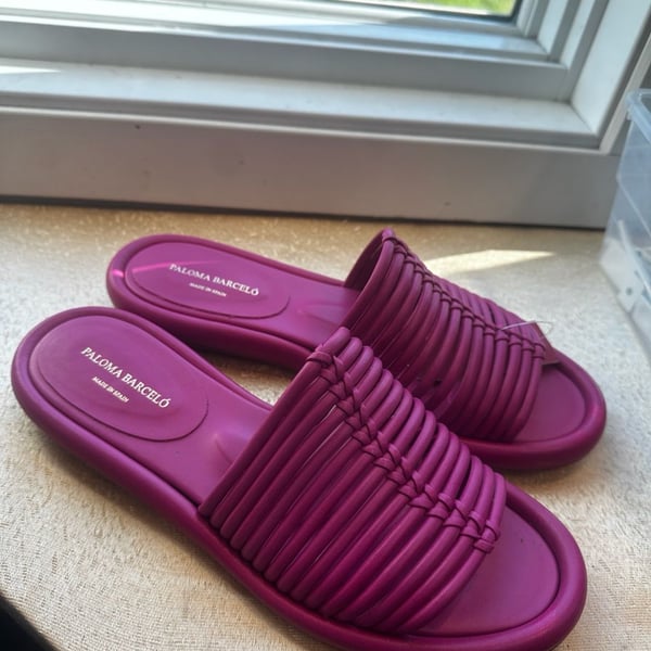 Paloma Barceló Pink Leather Multi-Strap Flat Slide Sandals Size 38