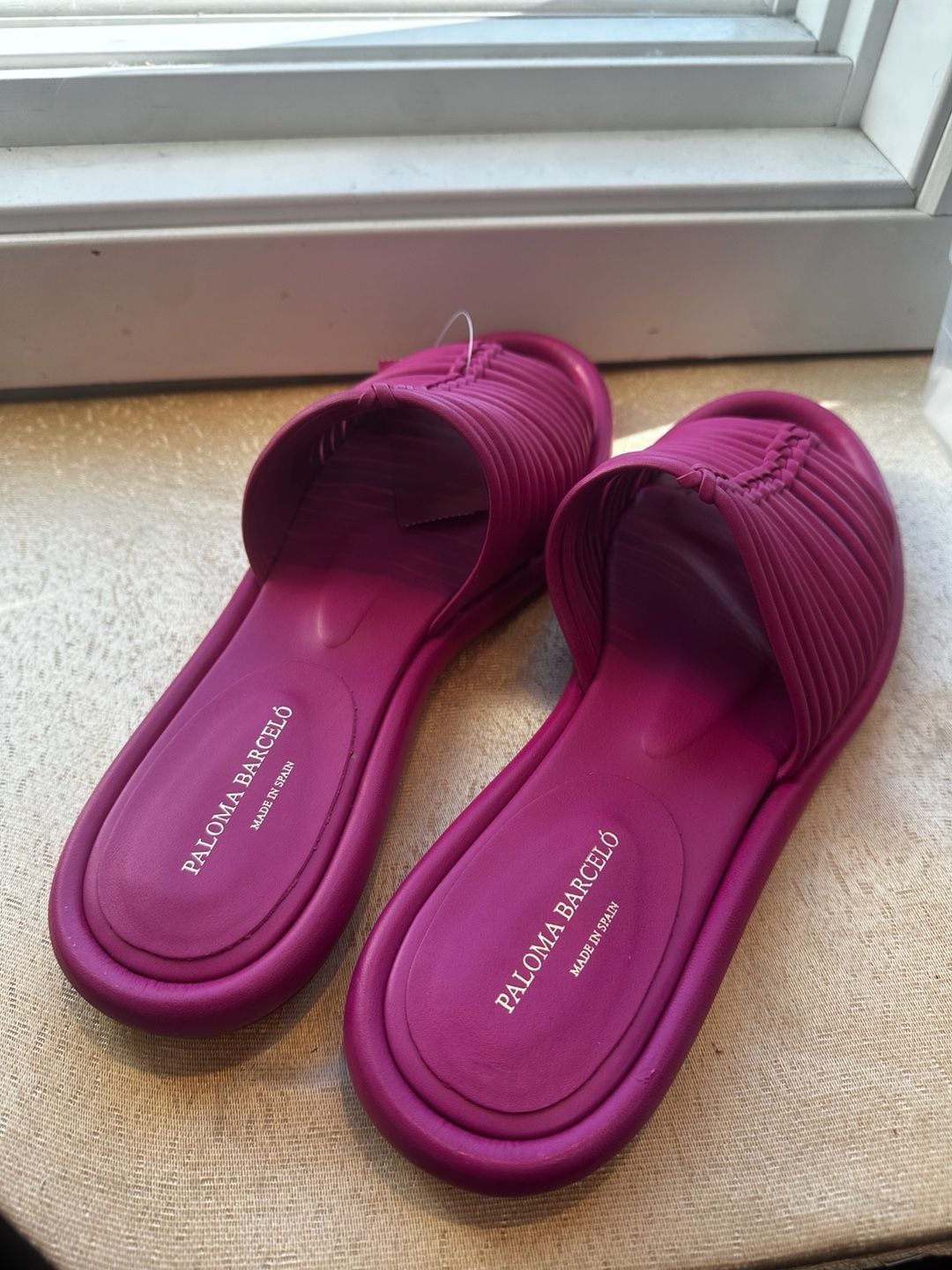 Paloma Barceló Pink Leather Multi-Strap Flat Slide Sandals Size 38 4