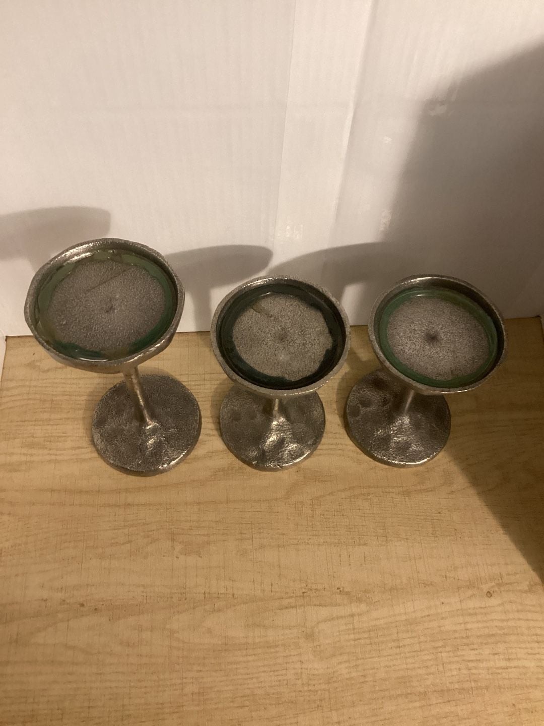 Set of 3 Silver Aluminum Pillar Candle Holders T-Lite Warning Made in India 2