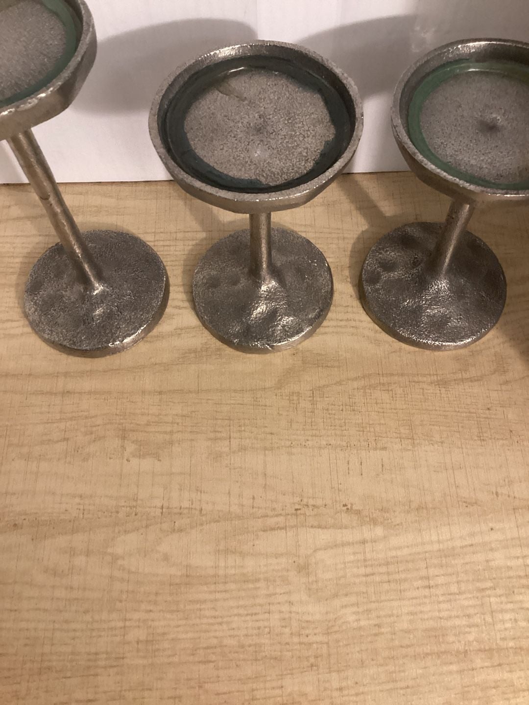Set of 3 Silver Aluminum Pillar Candle Holders T-Lite Warning Made in India 3