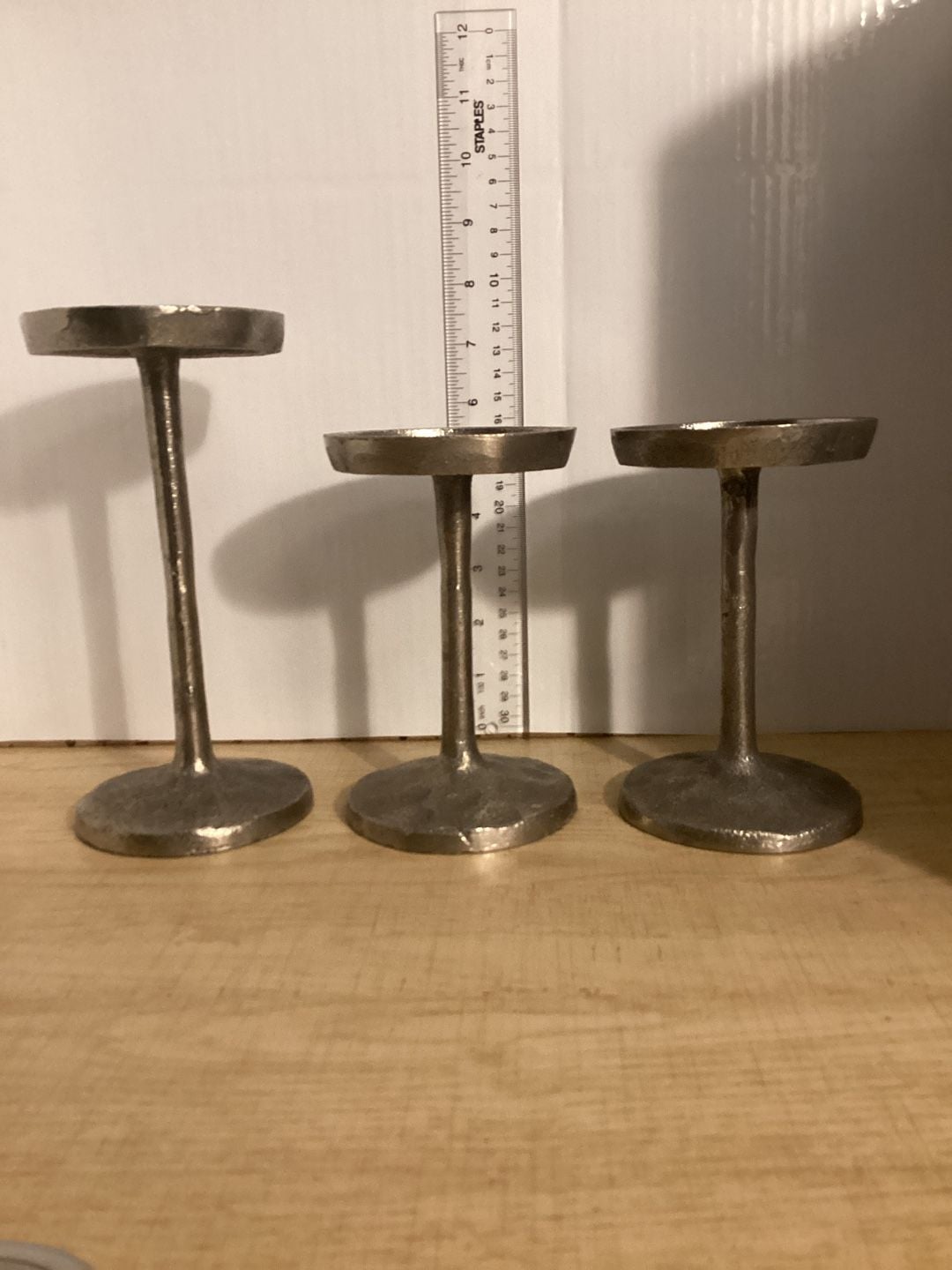 Set of 3 Silver Aluminum Pillar Candle Holders T-Lite Warning Made in India 4