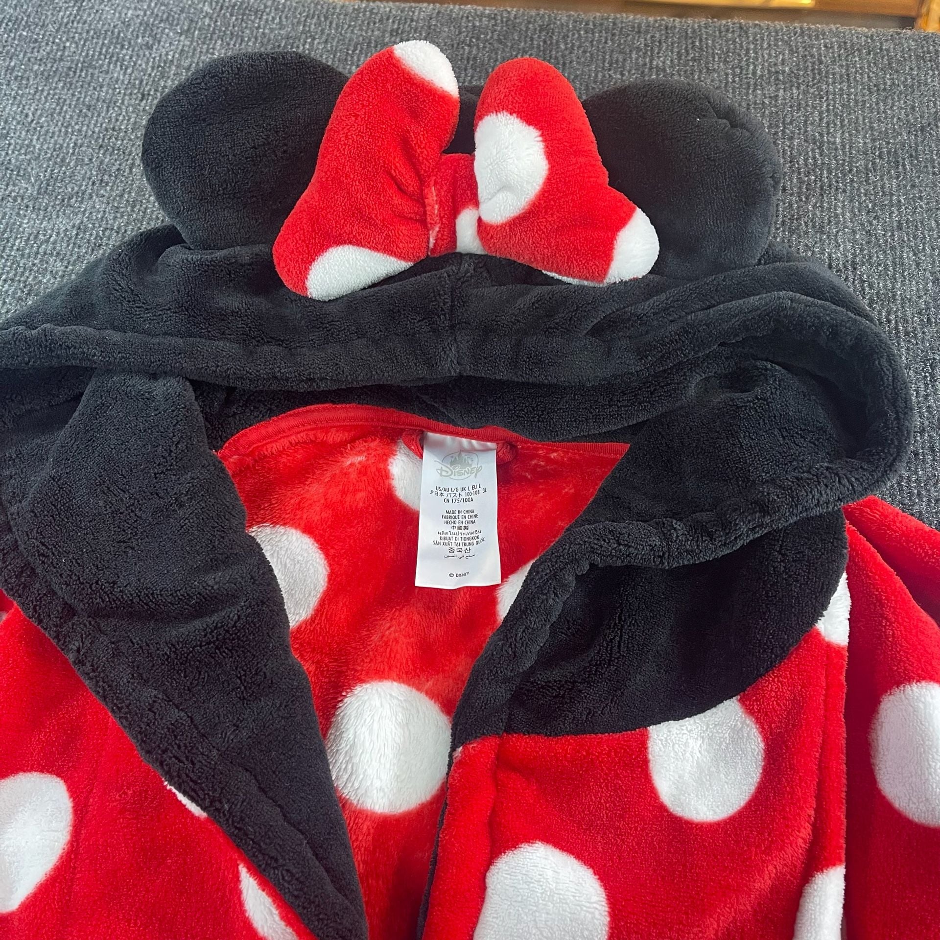 Disney Minnie Mouse Red Polka Dot Fleece Hooded Bathrobe Figaro Pocket Size L 4