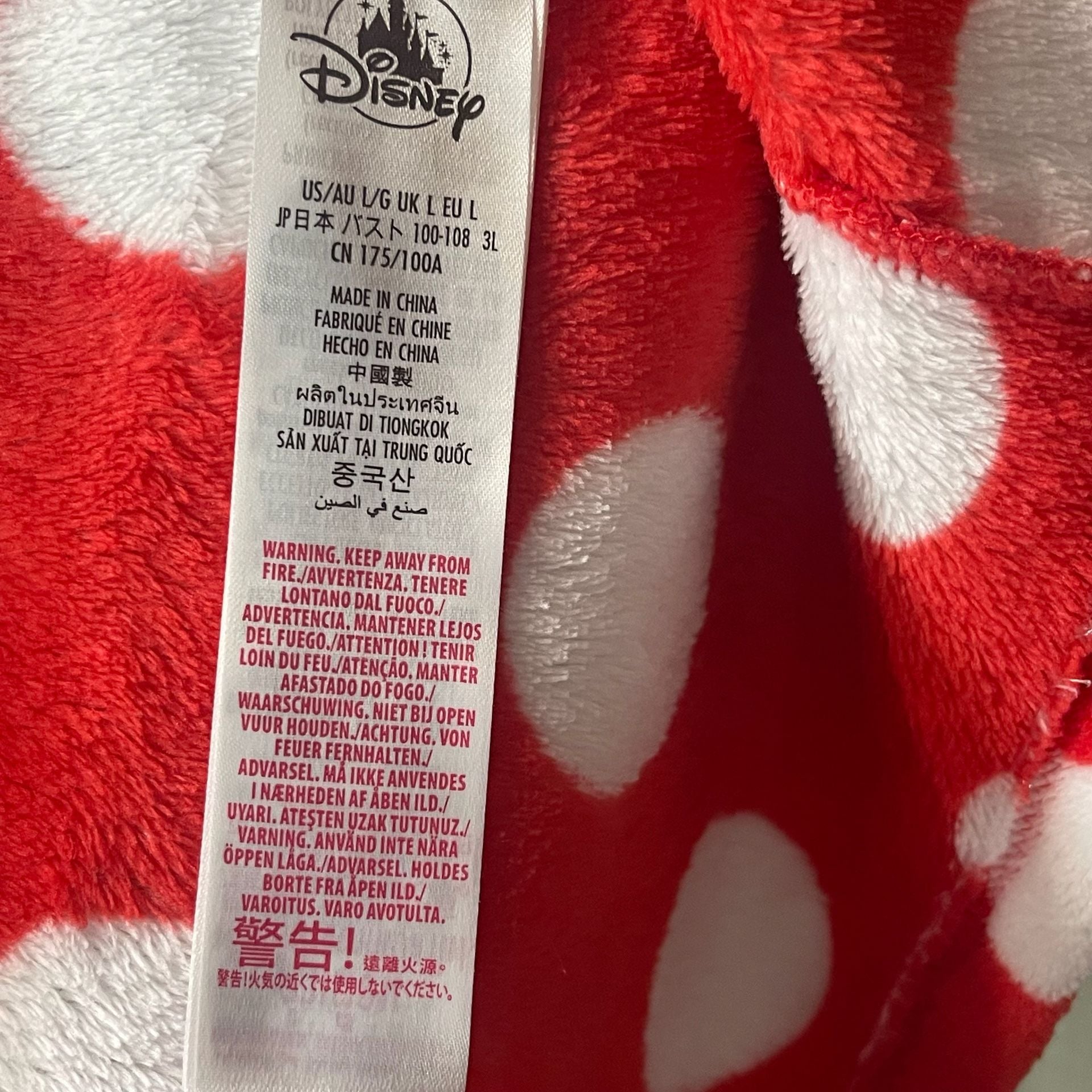 Disney Minnie Mouse Red Polka Dot Fleece Hooded Bathrobe Figaro Pocket Size L 9