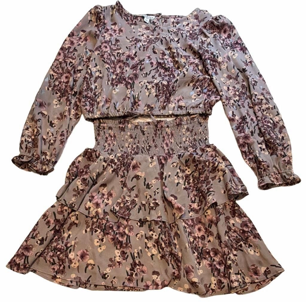 Pippa & Julie Girls Floral Sparkle Crop Top and Tiered Skirt Two-Piece Set Size 14 1