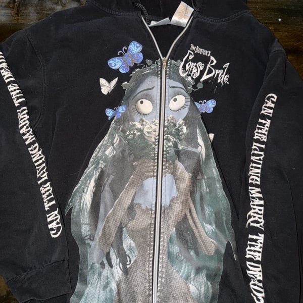 Isaac Morris Ltd Tim Burton's Corpse Bride Black Zip-Up Hoodie Large