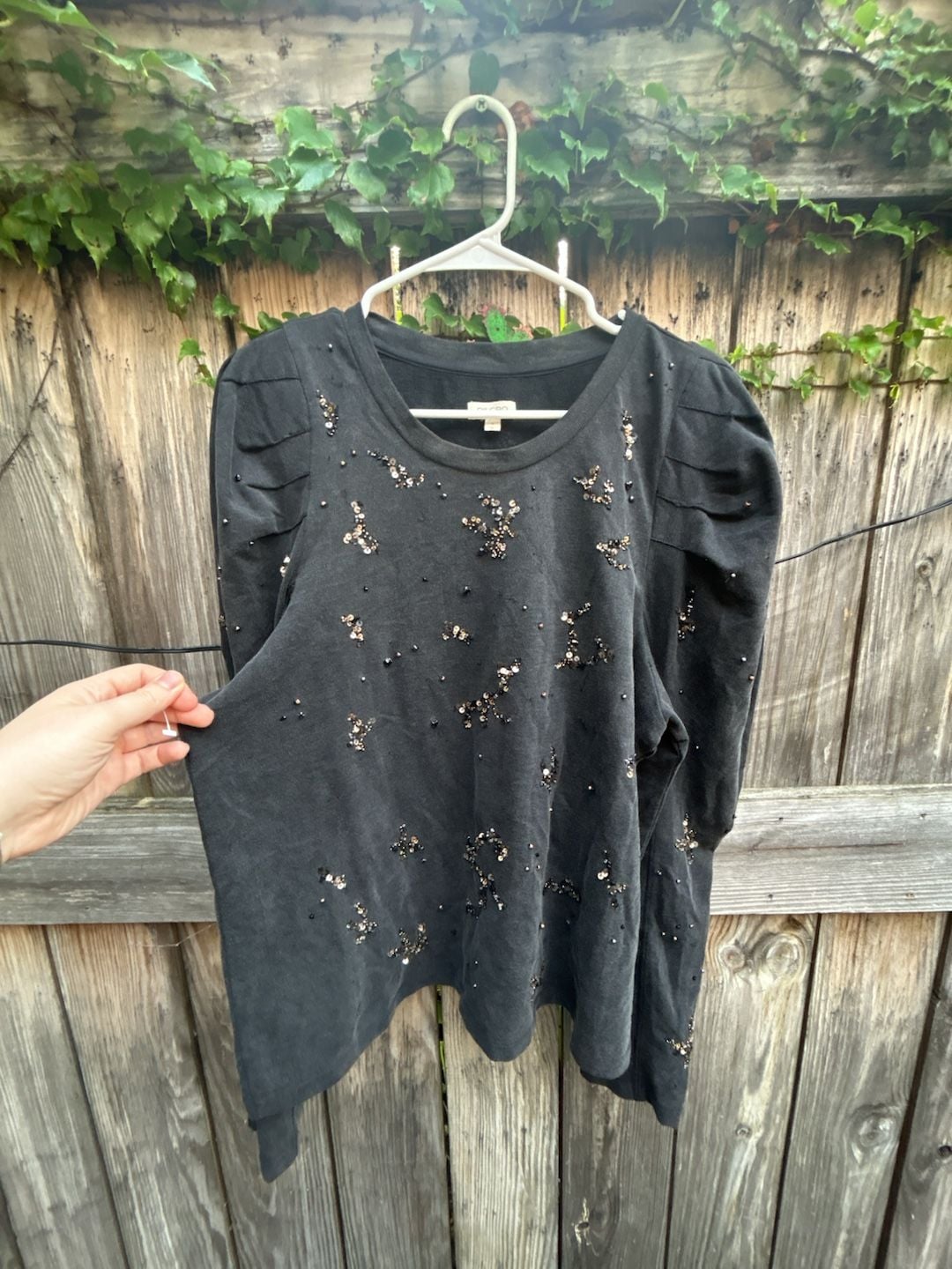 Pilcro Puff-Sleeve Embellished Sweatshirt Carbon Black 2