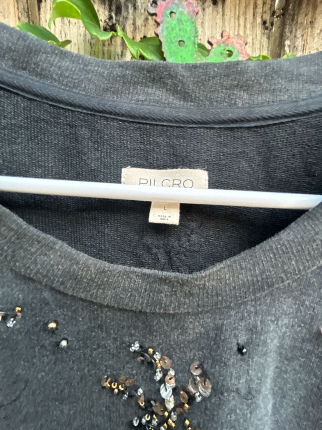 Pilcro Puff-Sleeve Embellished Sweatshirt Carbon Black 3