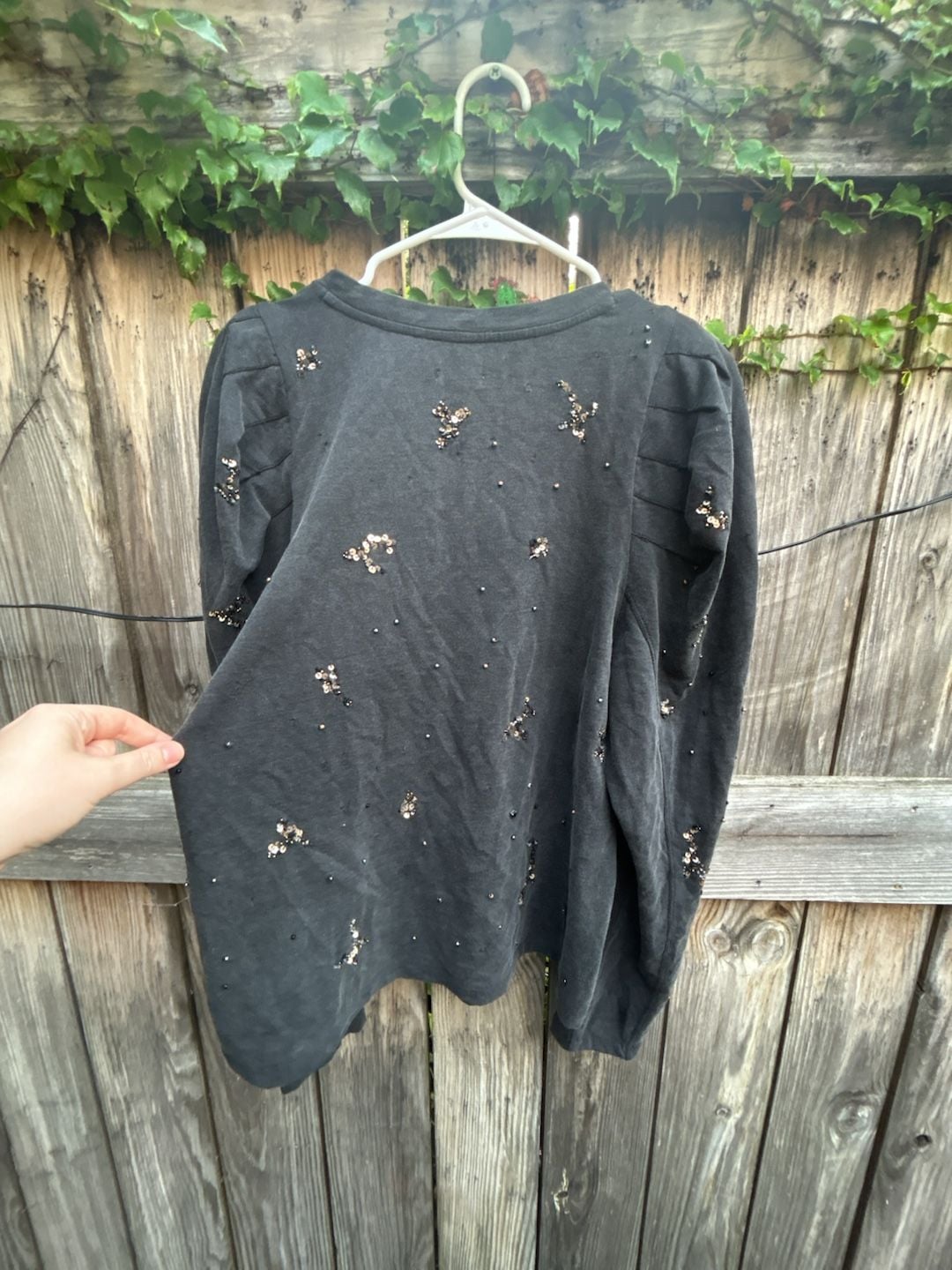 Pilcro Puff-Sleeve Embellished Sweatshirt Carbon Black 4