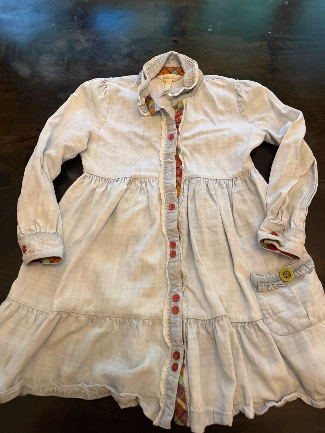 Matilda Jane Heart to Heart Walk the Line Chambray Tiered Dress Girls size 3 2