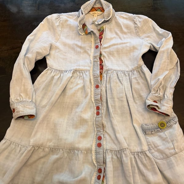Matilda Jane Heart to Heart Walk the Line Chambray Tiered Dress Girls size 3