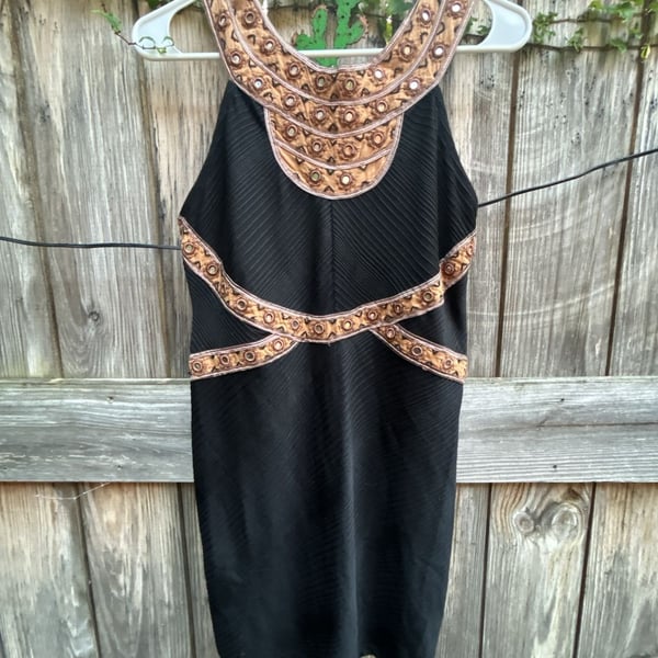 Free People Nefertiti Embellished Black Mini Dress Size S