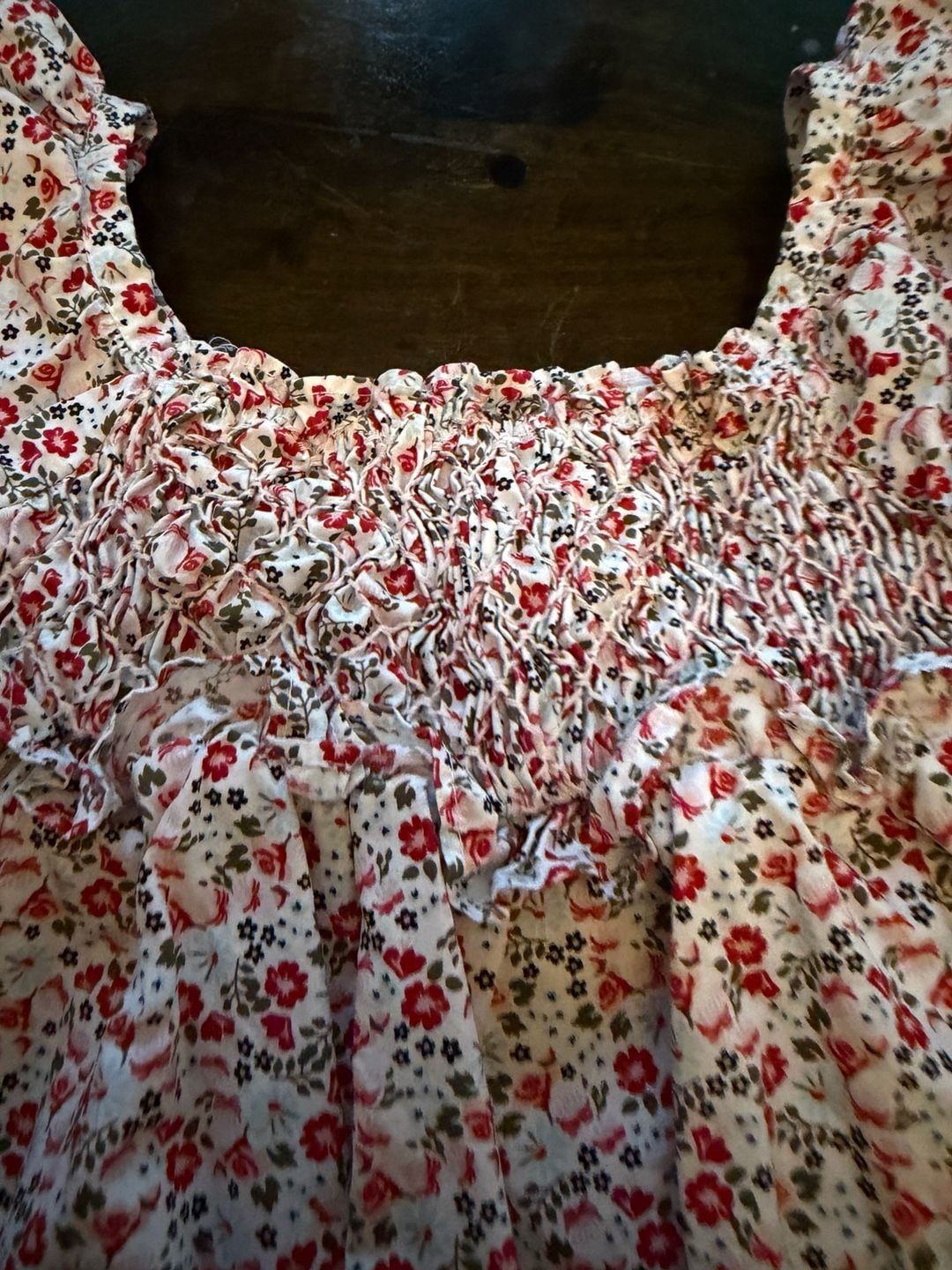 Nordstrom Red and White Floral Smocked Flutter Sleeve Dress Size 7 girls  7