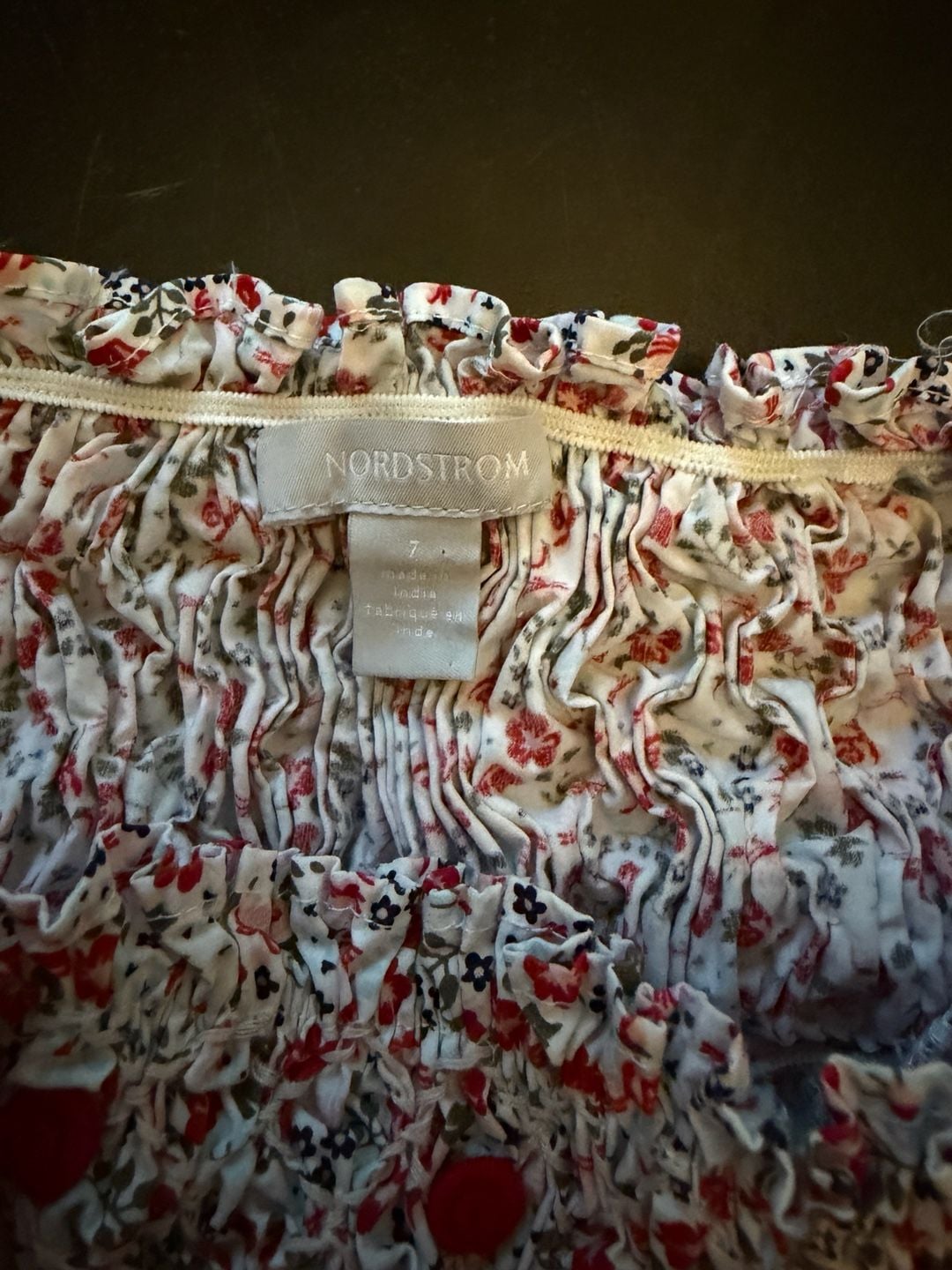 Nordstrom Red and White Floral Smocked Flutter Sleeve Dress Size 7 girls  9