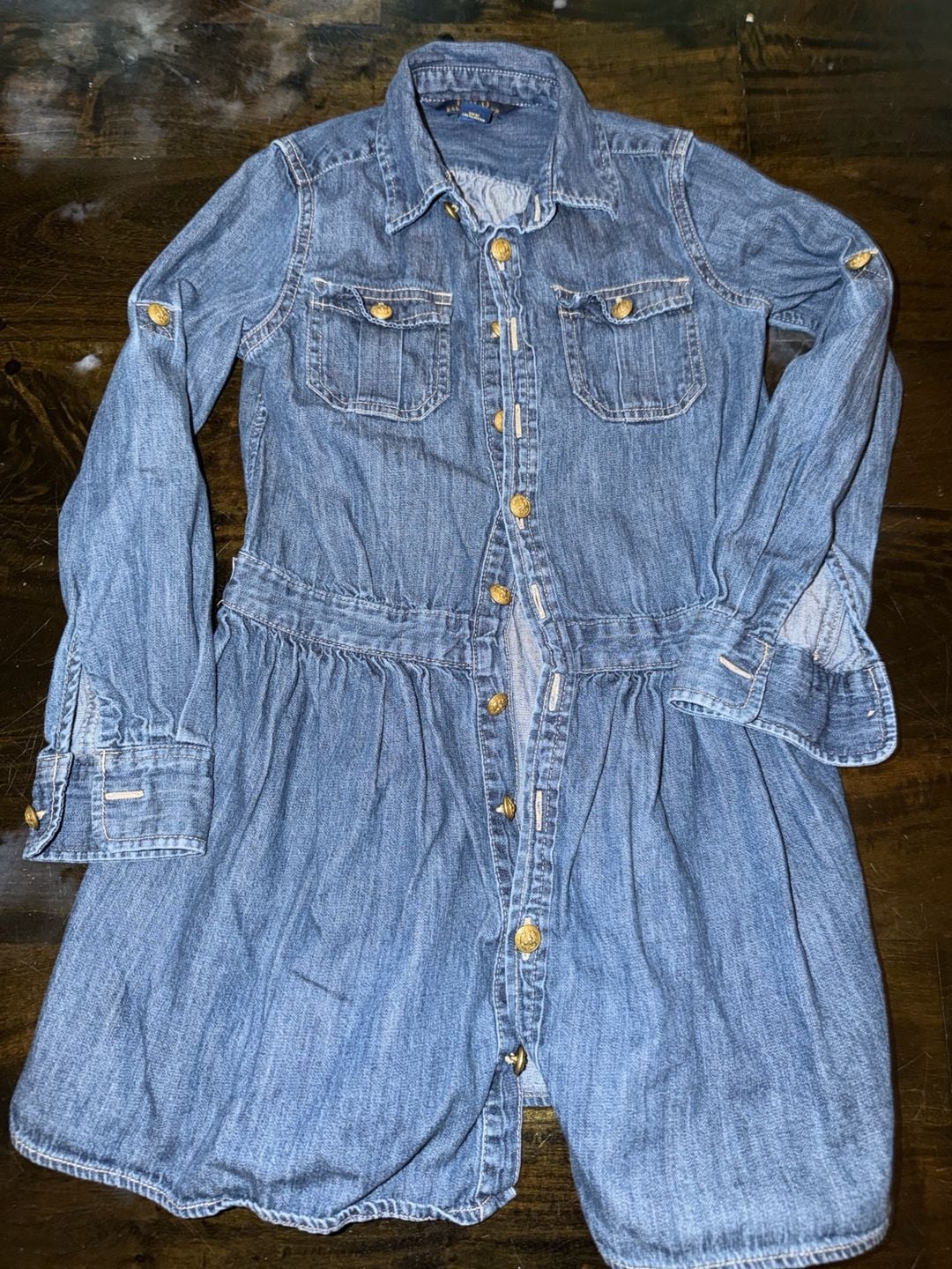 Polo Ralph Lauren Girls Denim Dress Size 7 Long Sleeve Button Up 2
