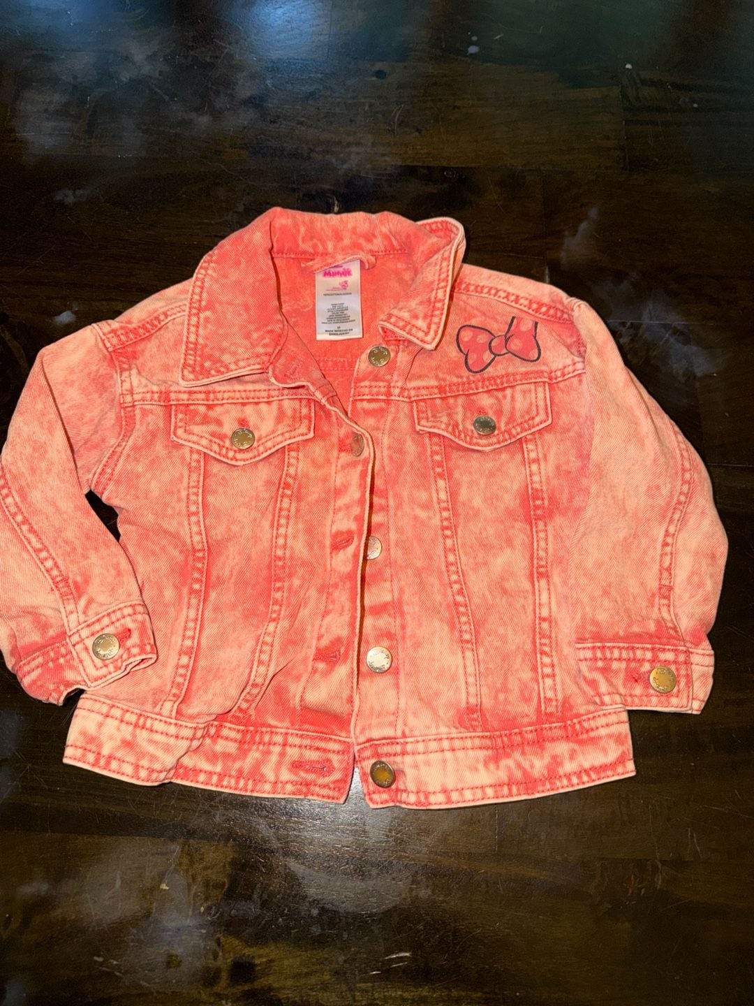 Disney Minnie Mouse Coral Acid Wash Denim Jacket 2