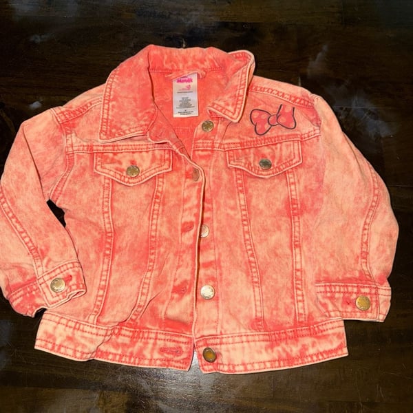 Disney Minnie Mouse Coral Acid Wash Denim Jacket