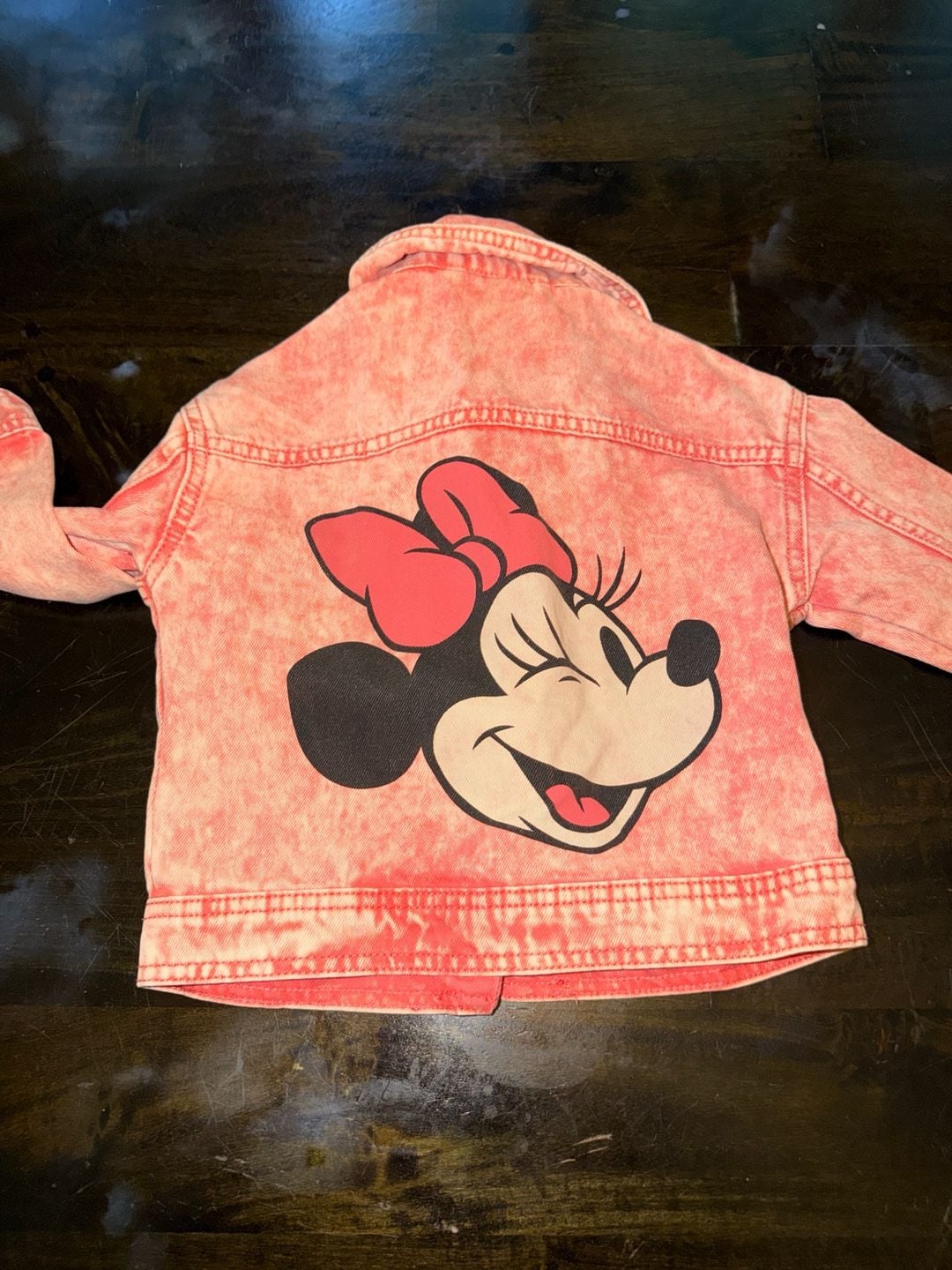 Disney Minnie Mouse Coral Acid Wash Denim Jacket 3