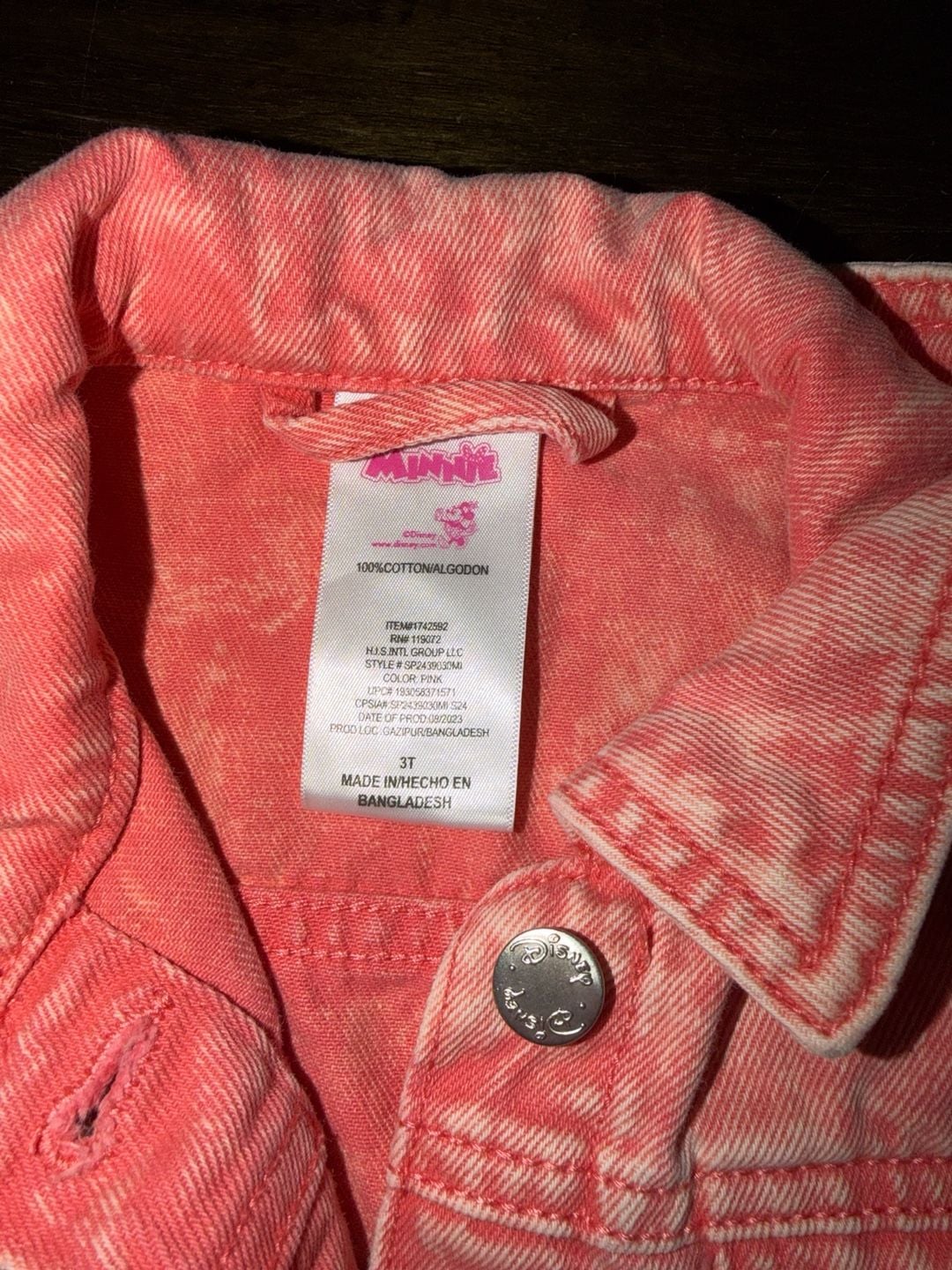 Disney Minnie Mouse Coral Acid Wash Denim Jacket 4