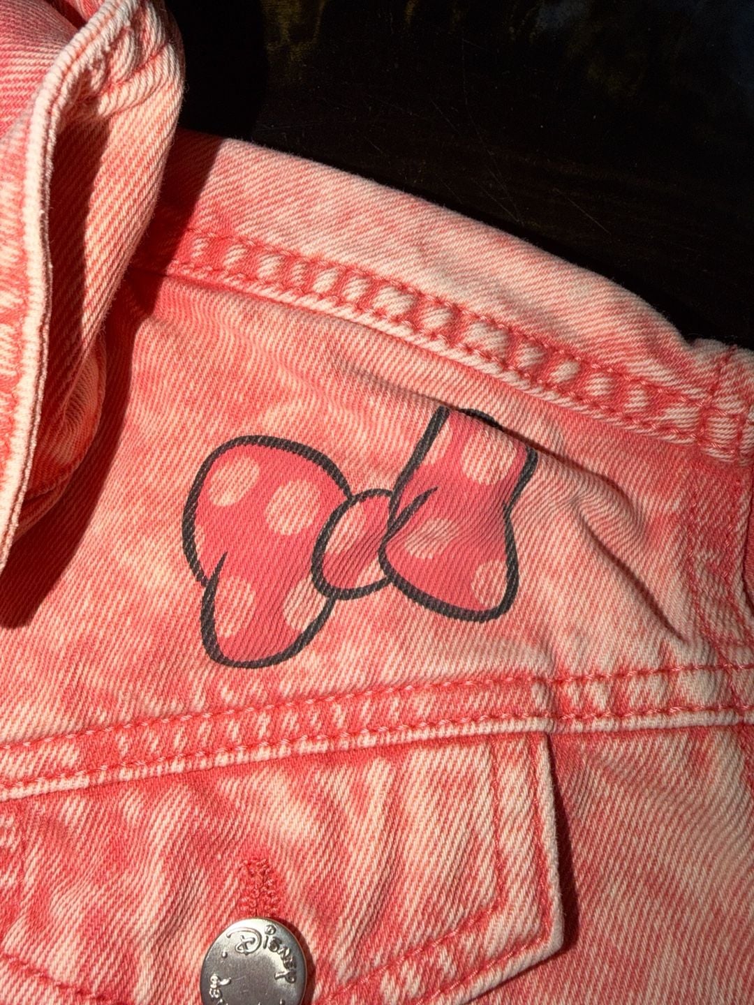 Disney Minnie Mouse Coral Acid Wash Denim Jacket 5