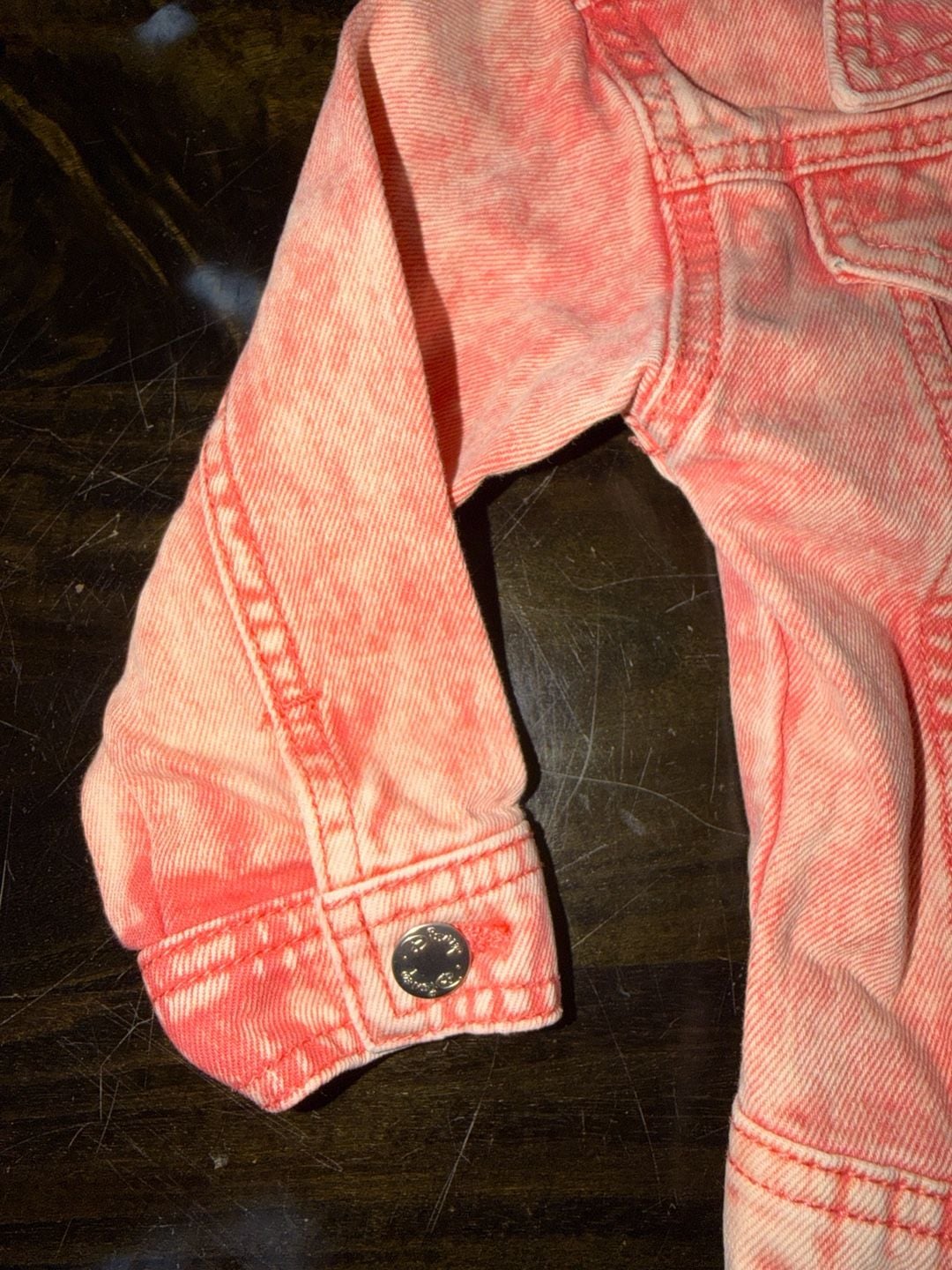 Disney Minnie Mouse Coral Acid Wash Denim Jacket 6
