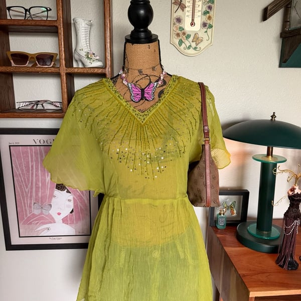 FairyCore beaded flowy butterfly cut top