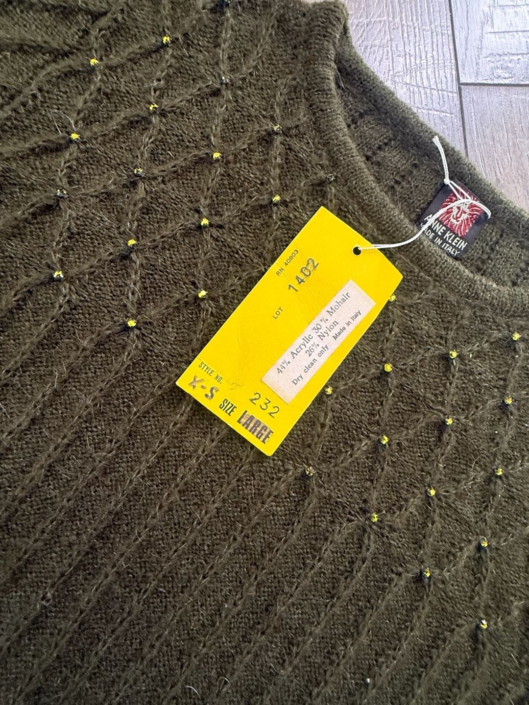 Vintage Anne Klein Vintage Made In Italy Green Mohair Blend Ribbed Knit Sweater 7