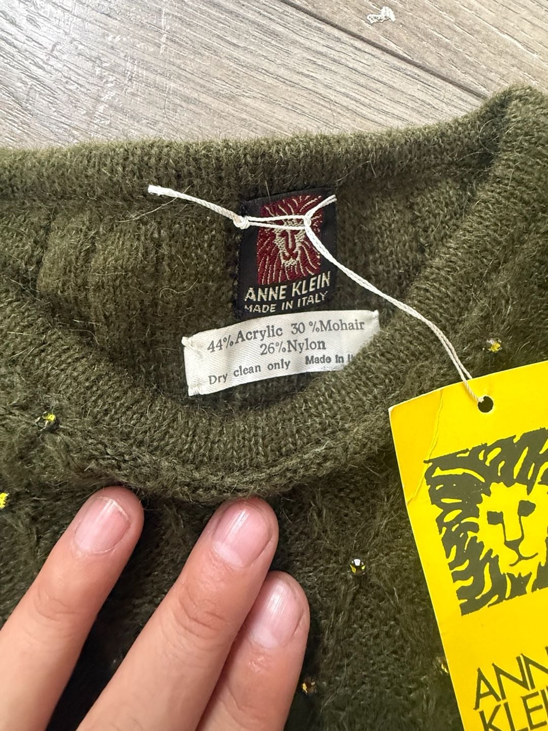 Vintage Anne Klein Vintage Made In Italy Green Mohair Blend Ribbed Knit Sweater 9
