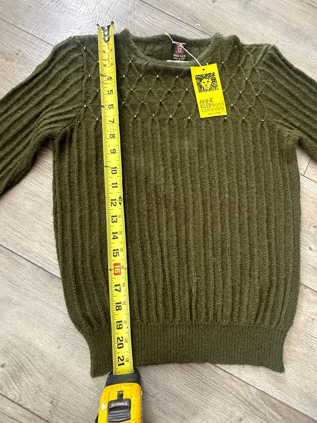 Vintage Anne Klein Vintage Made In Italy Green Mohair Blend Ribbed Knit Sweater 10