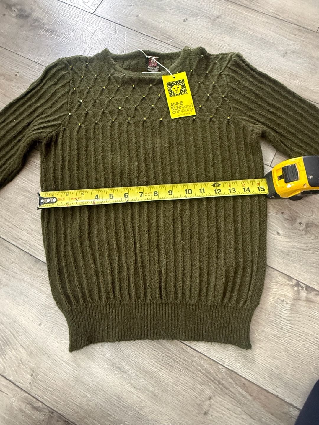 Vintage Anne Klein Vintage Made In Italy Green Mohair Blend Ribbed Knit Sweater 11