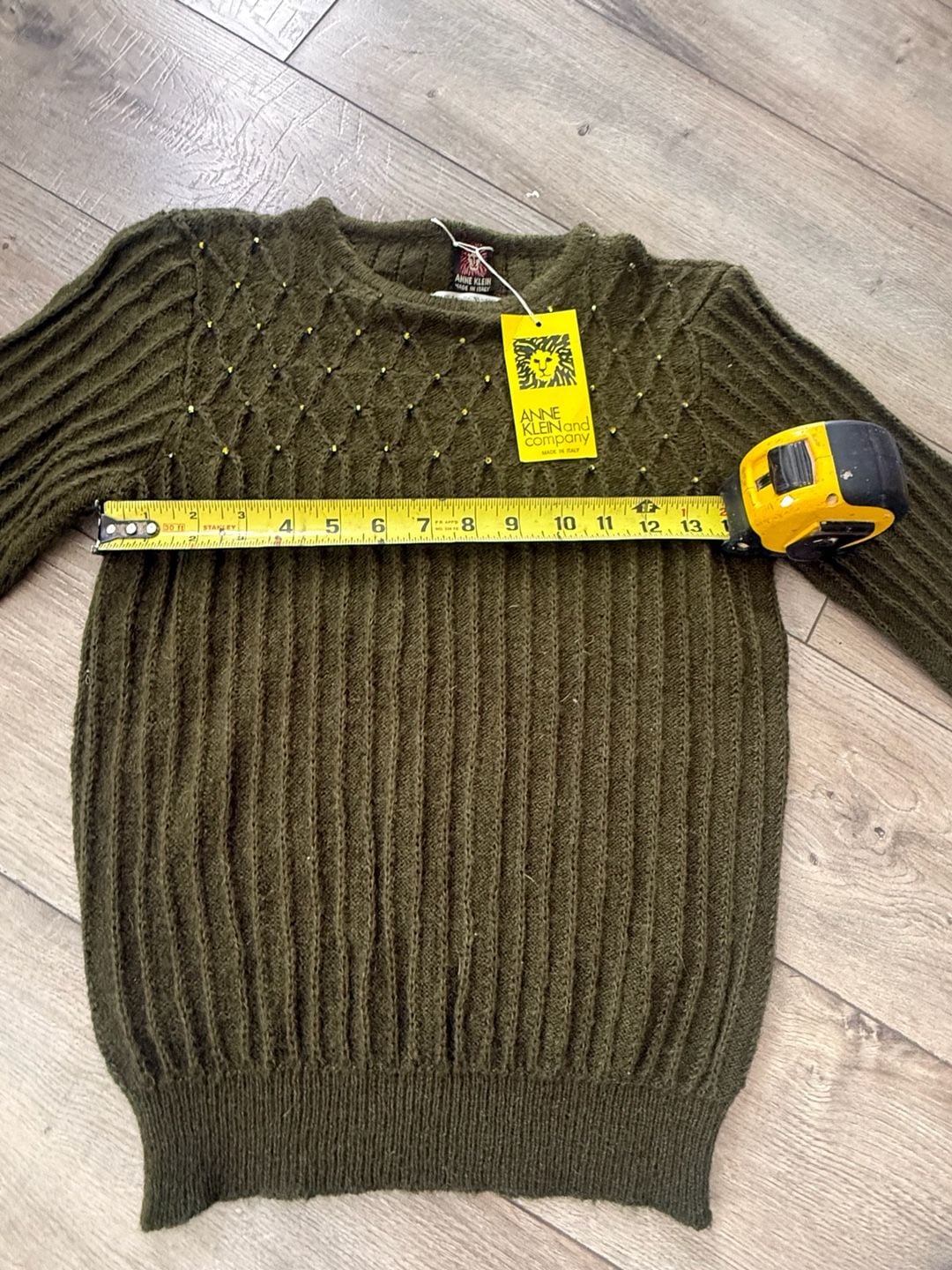 Vintage Anne Klein Vintage Made In Italy Green Mohair Blend Ribbed Knit Sweater 12