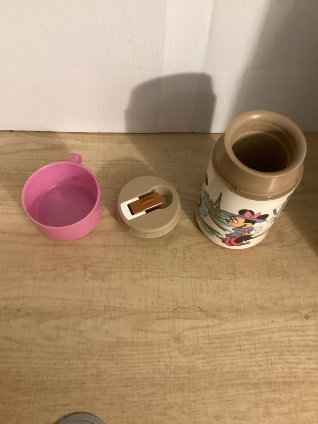 Vintage Mickey & Minnie Mouse Le Cafe Paris Aladdin Pink Plastic Lunch Box with Thermos 6