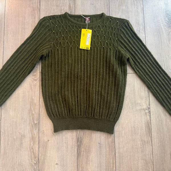 Vintage Anne Klein Vintage Made In Italy Green Mohair Blend Ribbed Knit Sweater