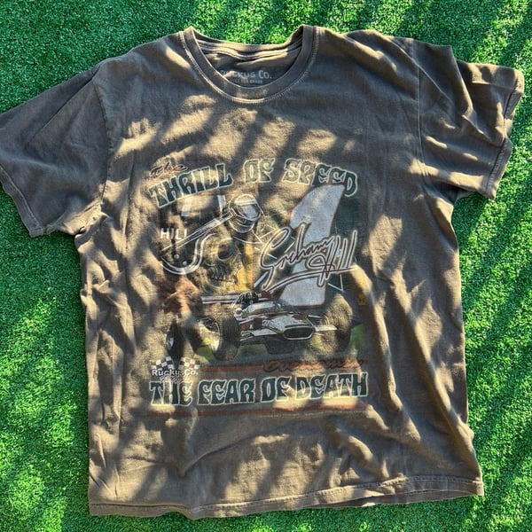 Ruckus Co. The Thrill of Speed Graham Hill Racing Graphic T-Shirt Brown Size L