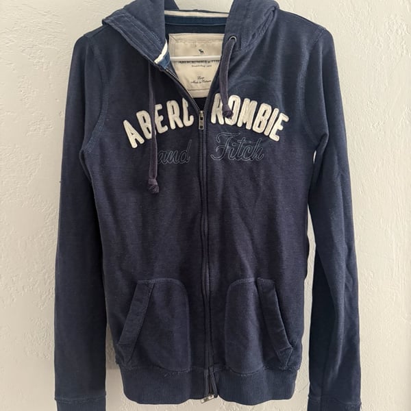 Abercrombie & Fitch Y2K Navy Blue Full Zip Hooded Sweatshirt Jacket 
