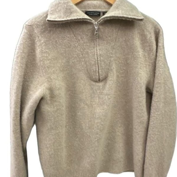 Saks Fifth Avenue Cashmere Half Zip Sweater XL Beige