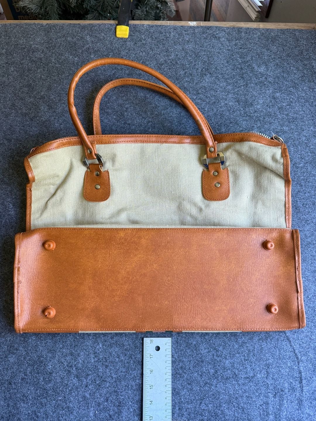 Vintage Canvas vegan Leather Striped Travel Duffel Weekender Bag with lock 3