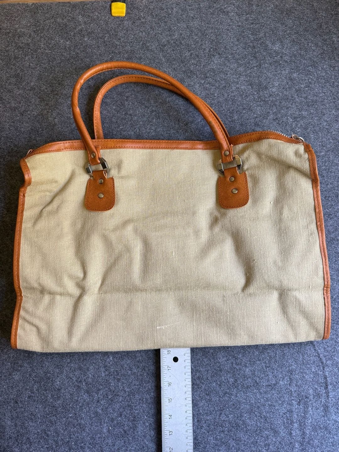Vintage Canvas vegan Leather Striped Travel Duffel Weekender Bag with lock 4