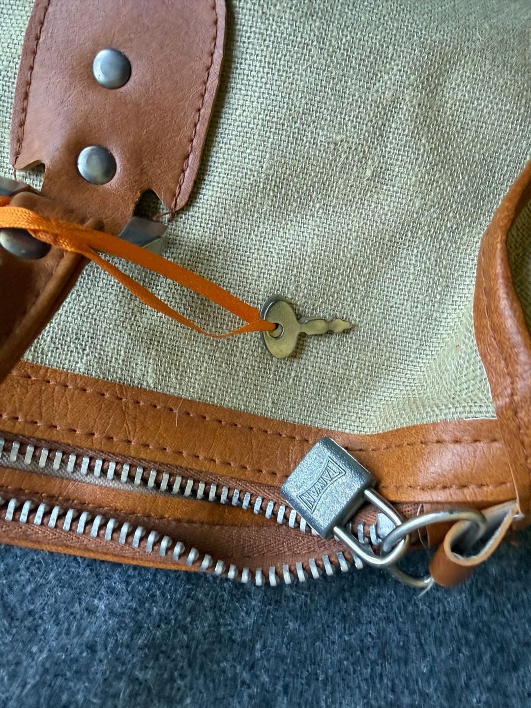 Vintage Canvas vegan Leather Striped Travel Duffel Weekender Bag with lock 5