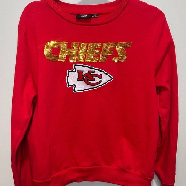 NFL Womens KC Chiefs Sweatshirt with Gold & Embroidered Logos, Sz Medium
