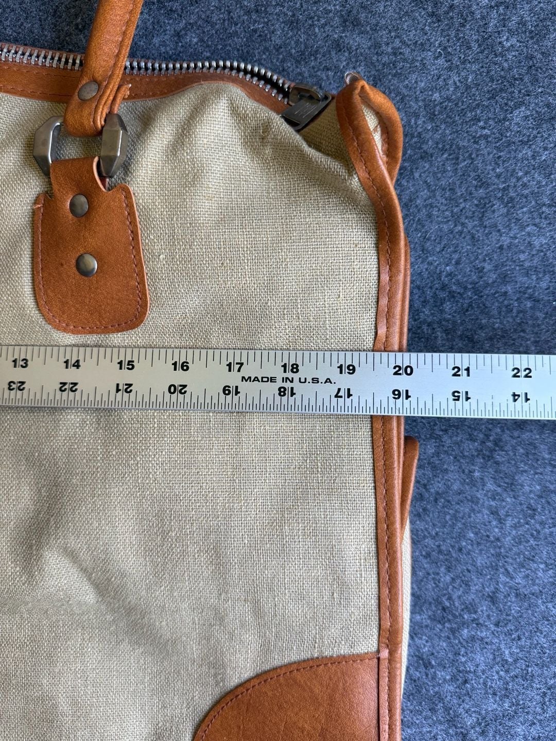 Vintage Canvas vegan Leather Striped Travel Duffel Weekender Bag with lock 8