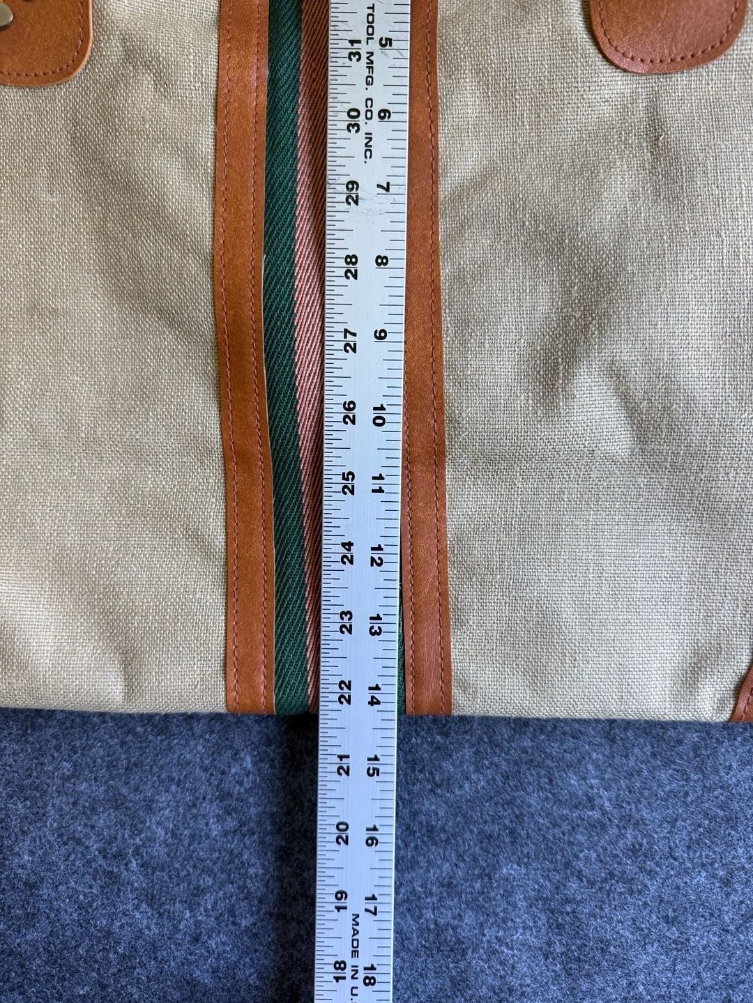 Vintage Canvas vegan Leather Striped Travel Duffel Weekender Bag with lock 7