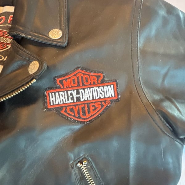 Harley-Davidson Born To Ride Black Faux Leather Biker Jacket Youth Size 7