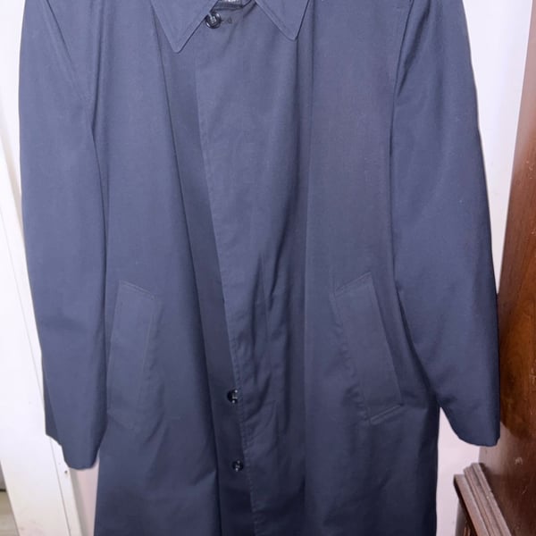 London Fog Vintage Men's Navy Blue Claeth Cloth Trench Coat Size 40 Short
