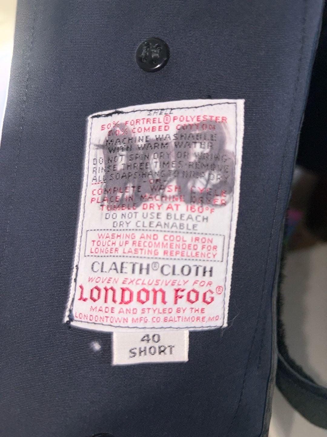 London Fog Vintage Men's Navy Blue Claeth Cloth Trench Coat Size 40 Short 5