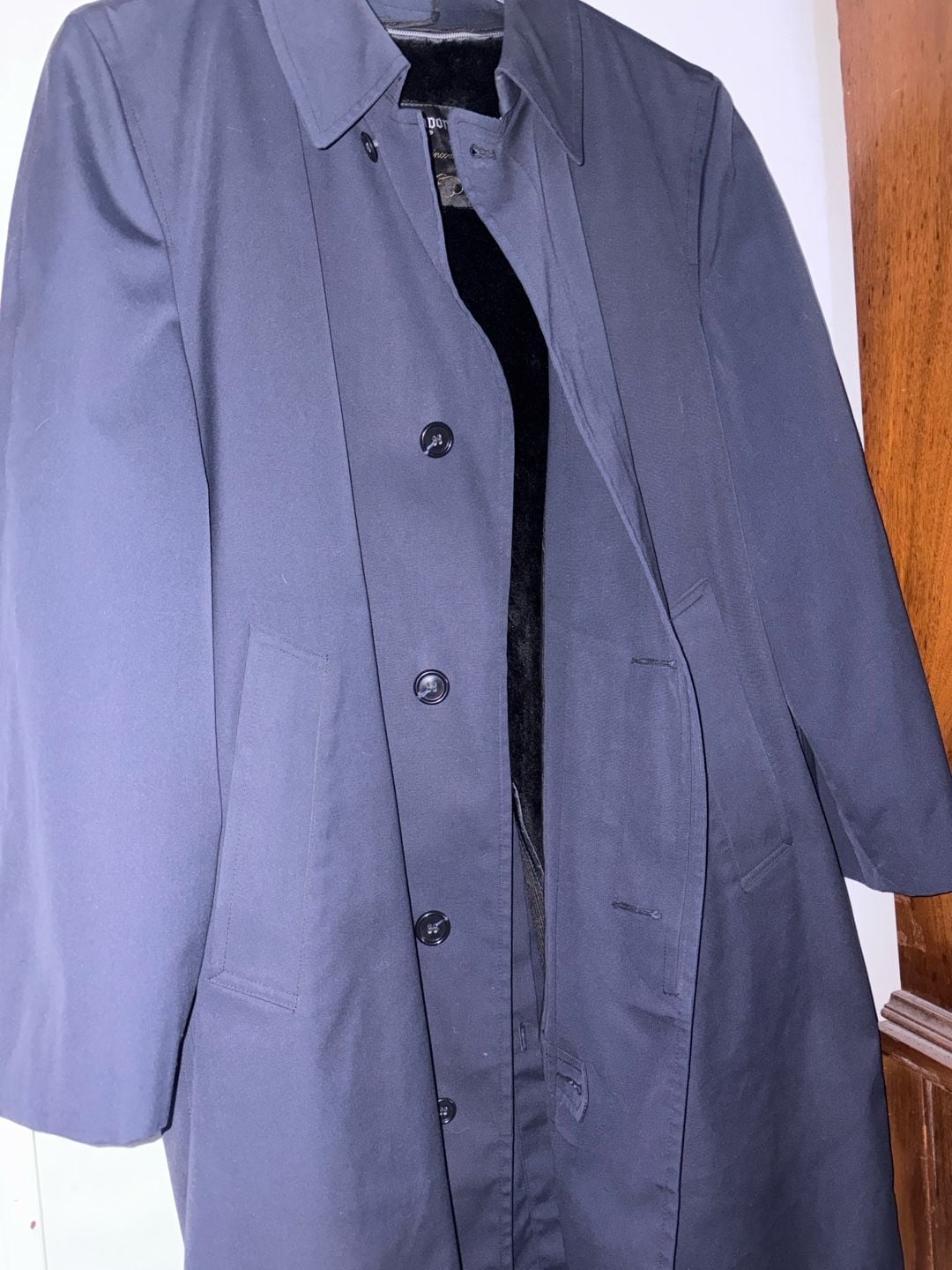London Fog Vintage Men's Navy Blue Claeth Cloth Trench Coat Size 40 Short 6