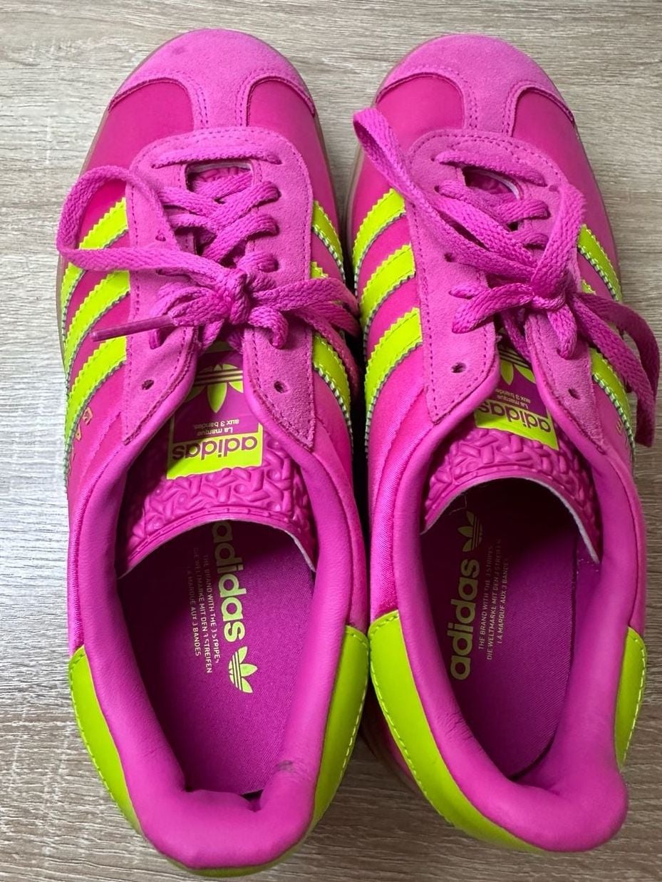 Adidas Gazelle Bold Lucid Fuchsia Solar Slime Satin Sneakers, Sz 7.5 US 7