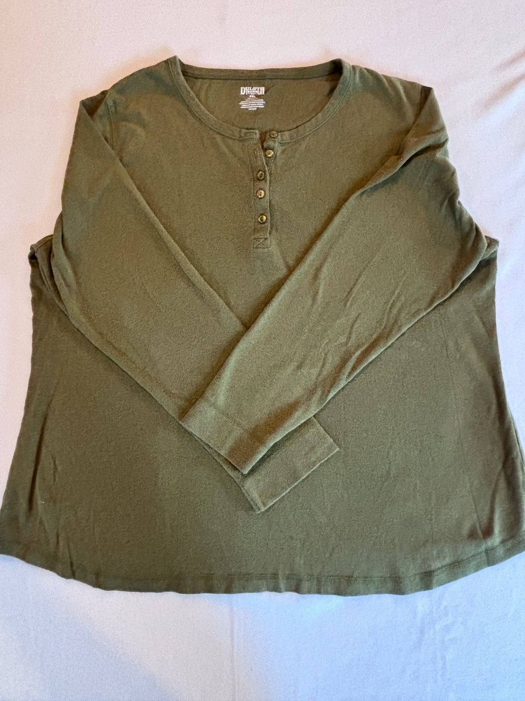 Duluth Trading Co. Long Sleeve Henley Top Olive Green 2XL 2
